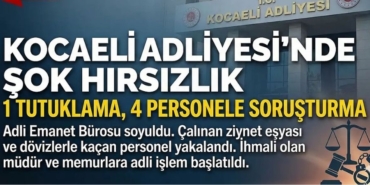 Kocaeli Adliyesi’nde Şok Hırsızlık Bir Personel Tutuklandı, 4 Görevli Hakkında Soruşturma Başlatıldı