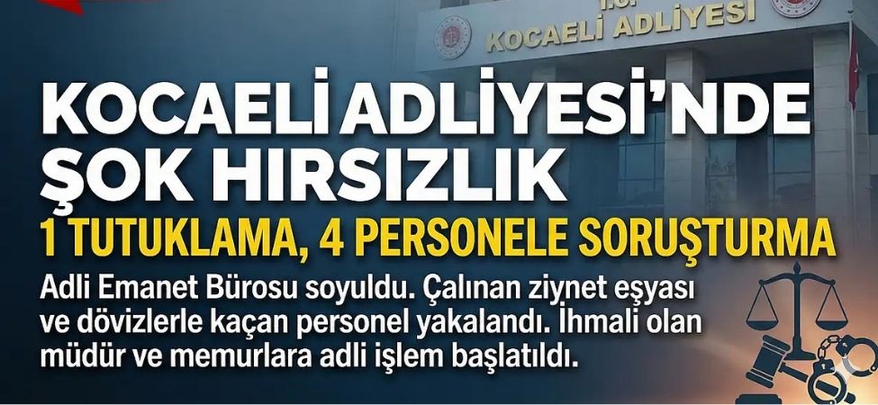 Kocaeli Adliyesinde Sok Hirsizlik Bir Personel Tutuklandi 4 Gorevli Hakkinda Sorusturma Baslatildi Kocaeli Adliyesi’nde Şok Hırsızlık Bir Personel Tutuklandı, 4 Görevli Hakkında Soruşturma Başlatıldı