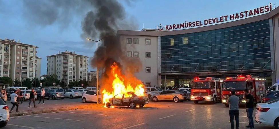 Karamürsel Devlet Hastanesi Otoparkında Korku Dolu Anlar Park Halindeki Araçta Çıkan Yangın Paniğe Yol Açtı